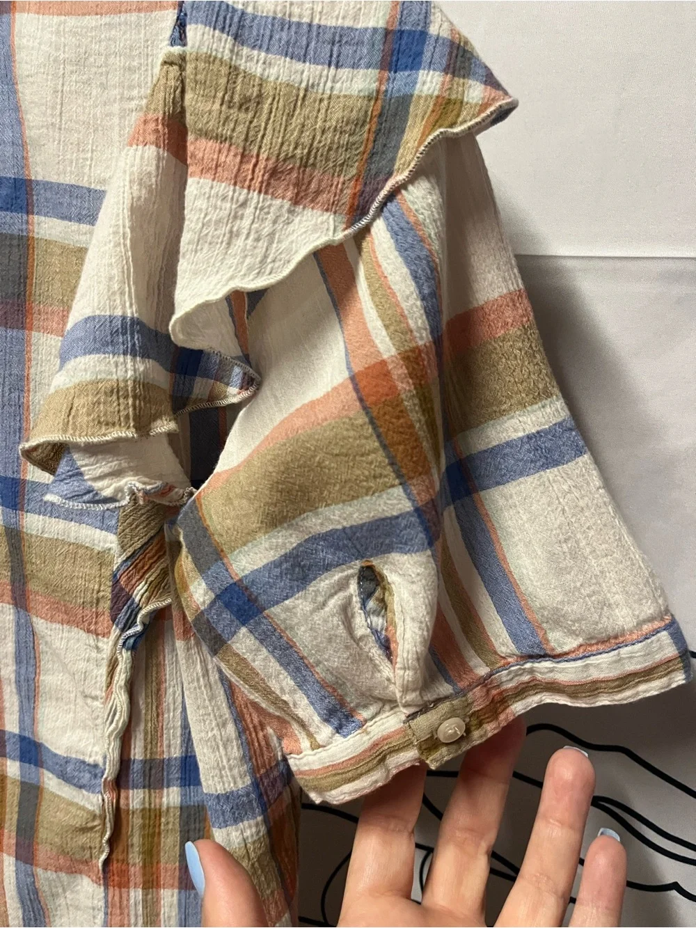 Madewell Plaid V-Neck Ruffle Puff Sleeve Blouse (rack)